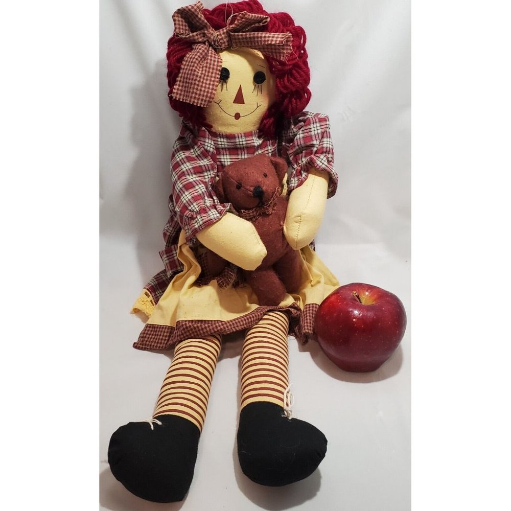 Raggedy Ann  in Red Plaid Dress with Bear by Unicorn Merchandise 24"